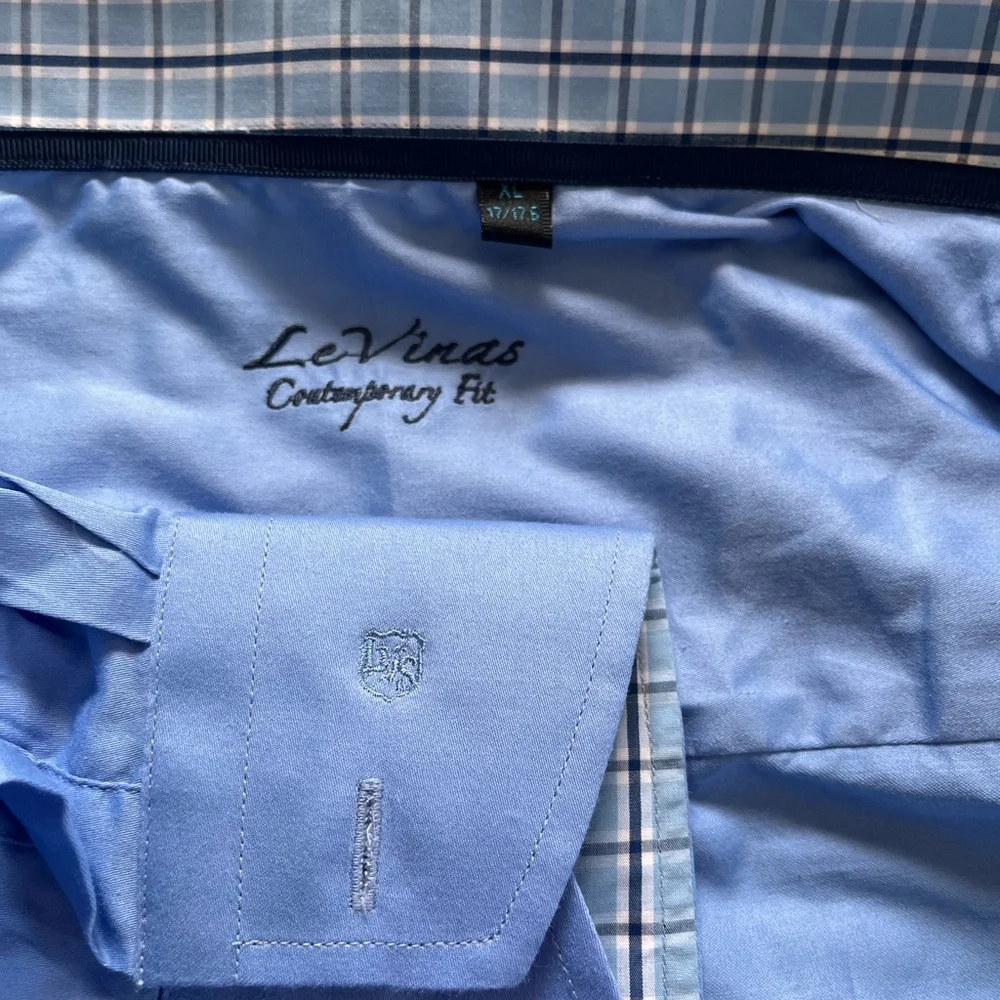 Le Vinas Blue Long Sleeve Dress Shirt Contemporary Fit 17-17.5 - Picture 9 of 11